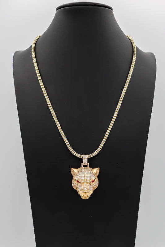 14K Tiger Face W/ Moon Ice Chain