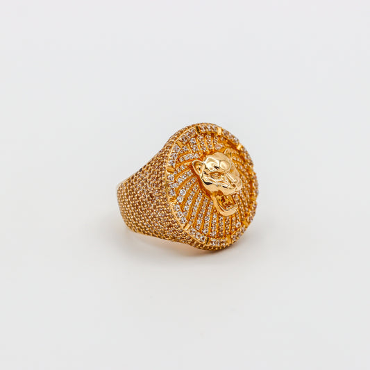 14K Lion Cz Men's Ring Yellow Gold