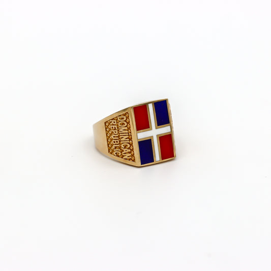14K Dominican Flag Men's Ring Yellow Gold