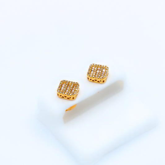 14K Square VS/Baguette Diamond Earrings Yellow Gold