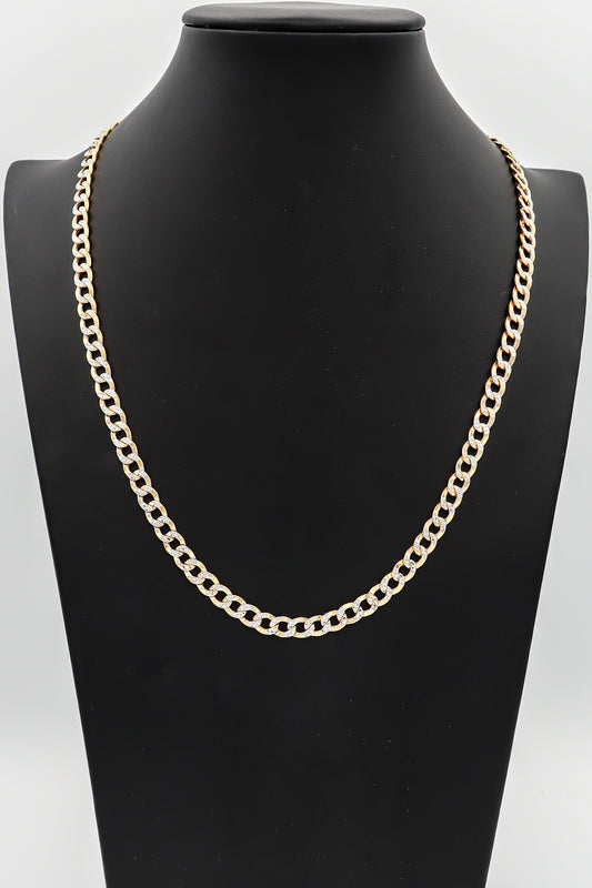 14K Solid Flat Cuban Chain Two Tone Yellow Gold